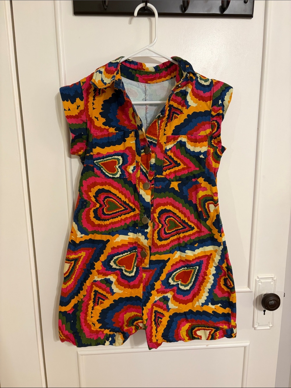 Source Unknown Multicolor Retro Heart-Print Romper